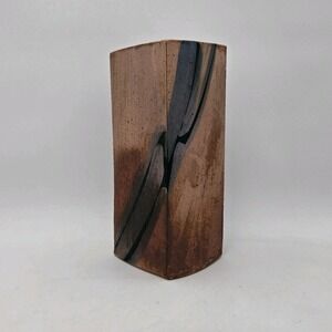 Modernist Studio Pottery Vase Singed HYUNG 10.5" Abstract Slab Stoneware Brown B
